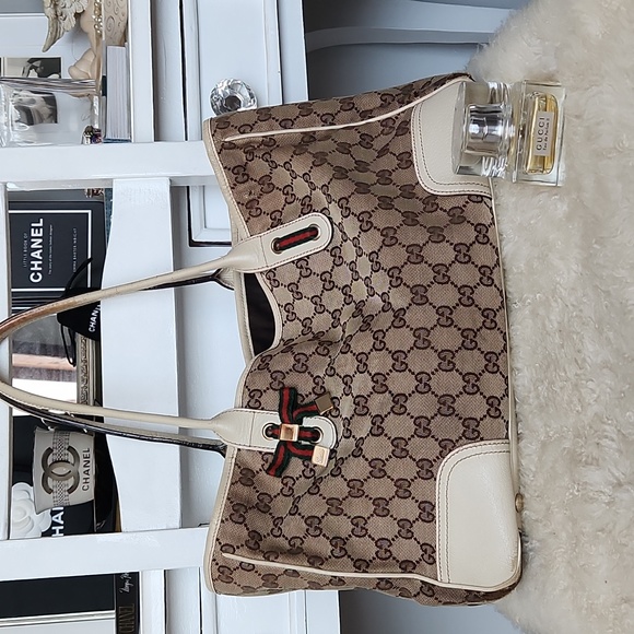 Gucci Handbags - VINTAGE GUCCI GG Canvas Princely  Sherry Line Ribbon Tote Bag Line